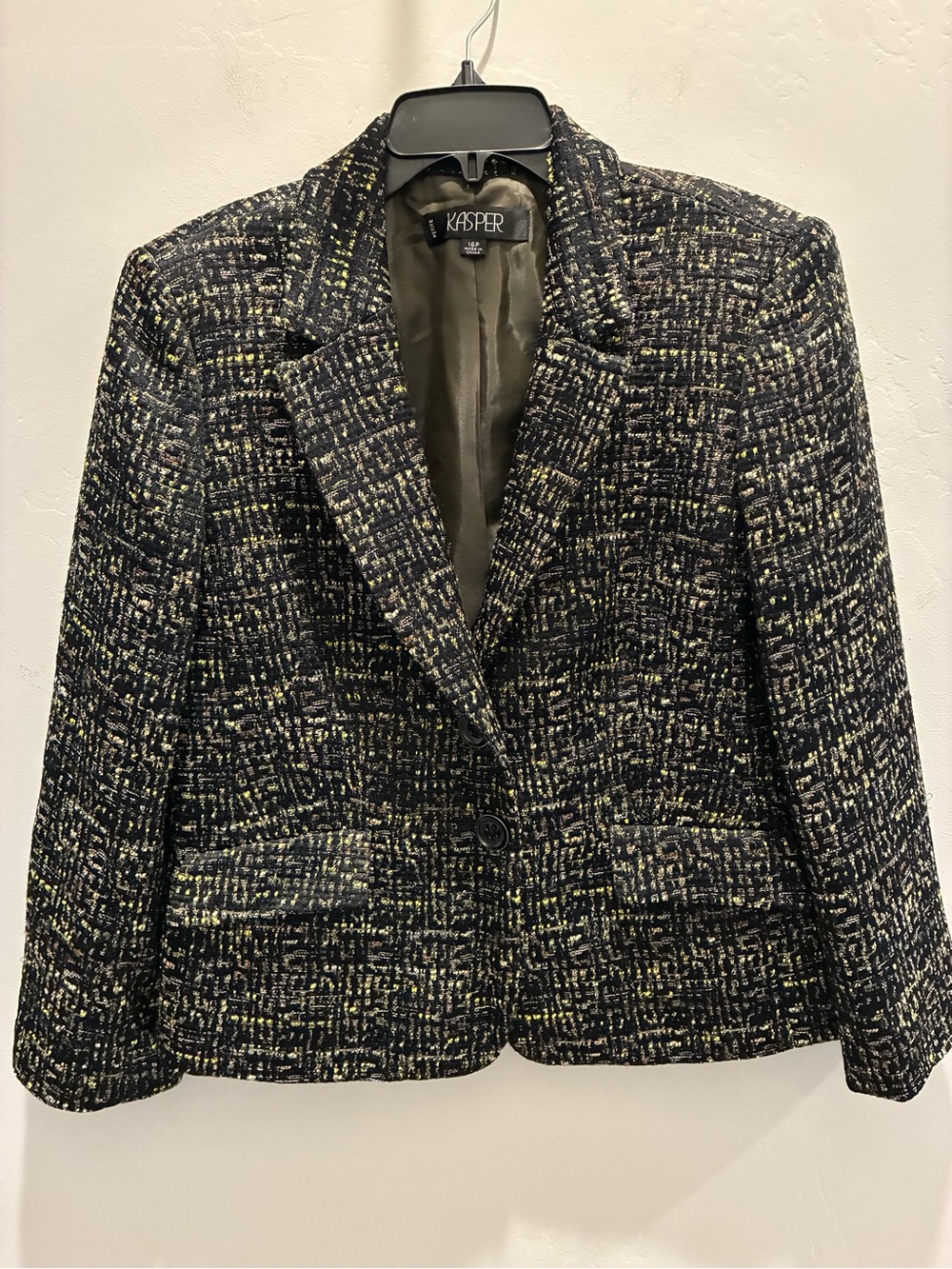 Kasper Black Tweed Blazer with Cream and Yellow Flecks